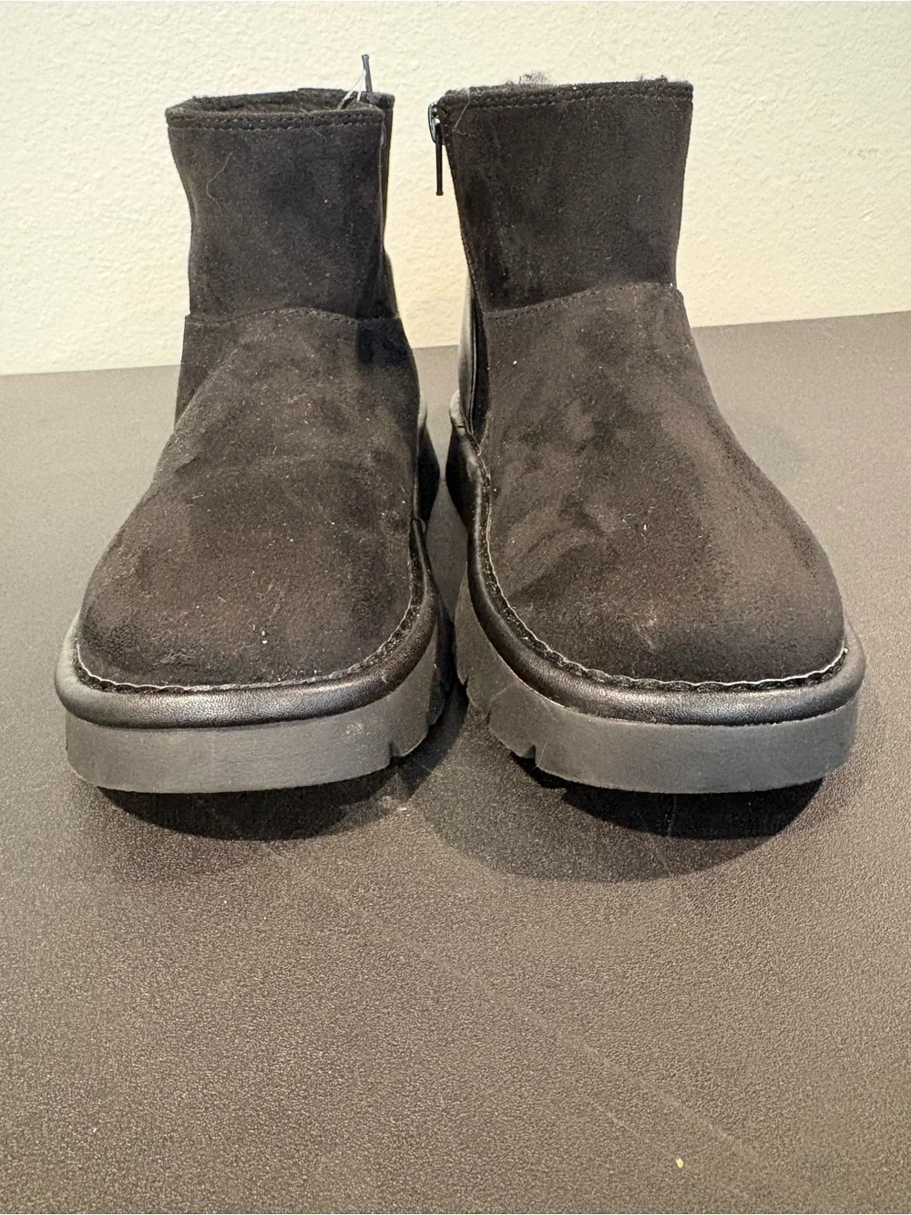 Cat & Jack Girls Honor Faux Suede Style Fur Lined Black Boots Toddler Youth 13
